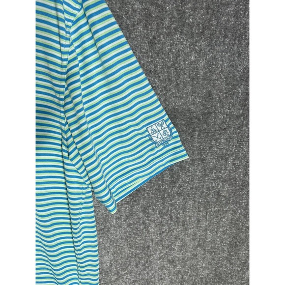 Straight Down Biltmore Polo Shirt Men Large Striped Blue Green Embroidered Patch - Picture 8 of 11